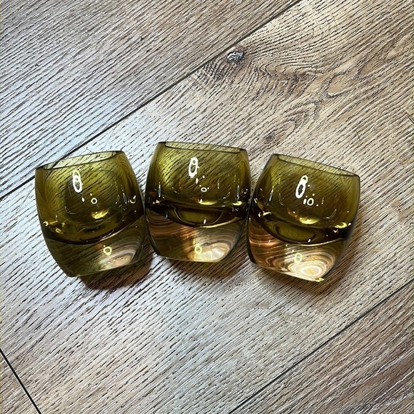 Set of 3 Vintage Green Thick Glass Candle Holders - Picture 1 of 6
